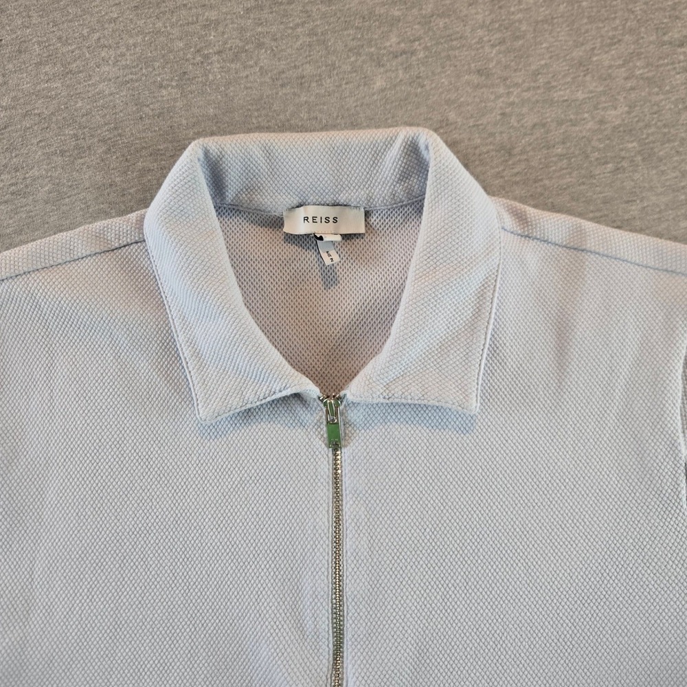 Reiss Billy Zip Polo Mens Size M Light Blue Textured Waffle Knit Short Sleeve - Picture 3 of 13
